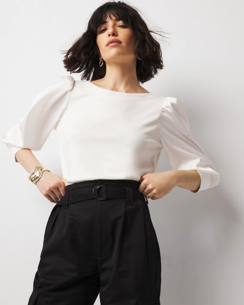 MEER.　CREAM PUFF TOP /BLK BLACKSCOOPEDNECKPUFFSLEEVETOP_